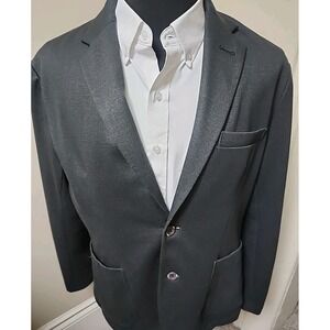 Age Of Wisdom Men's Knit Blazer Large Gray Charcoal 2 Button Stretch